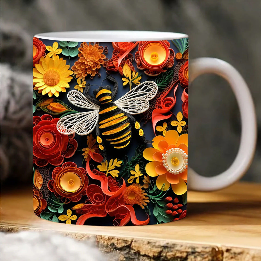 3D Bee Pattern Ceramic Coffee Mug