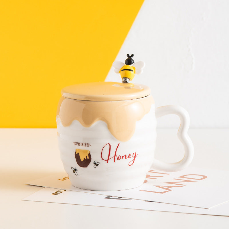 Italian Ceramic Mug With Lid Cartoon Cute Bee Mug Office Coffee Mug