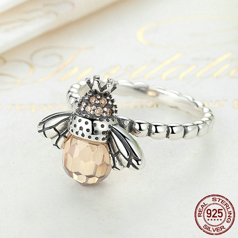 100% 925 Sterling Silver Trendy Bee & Daisy Flower Finger Rings for Women Adjustable Size