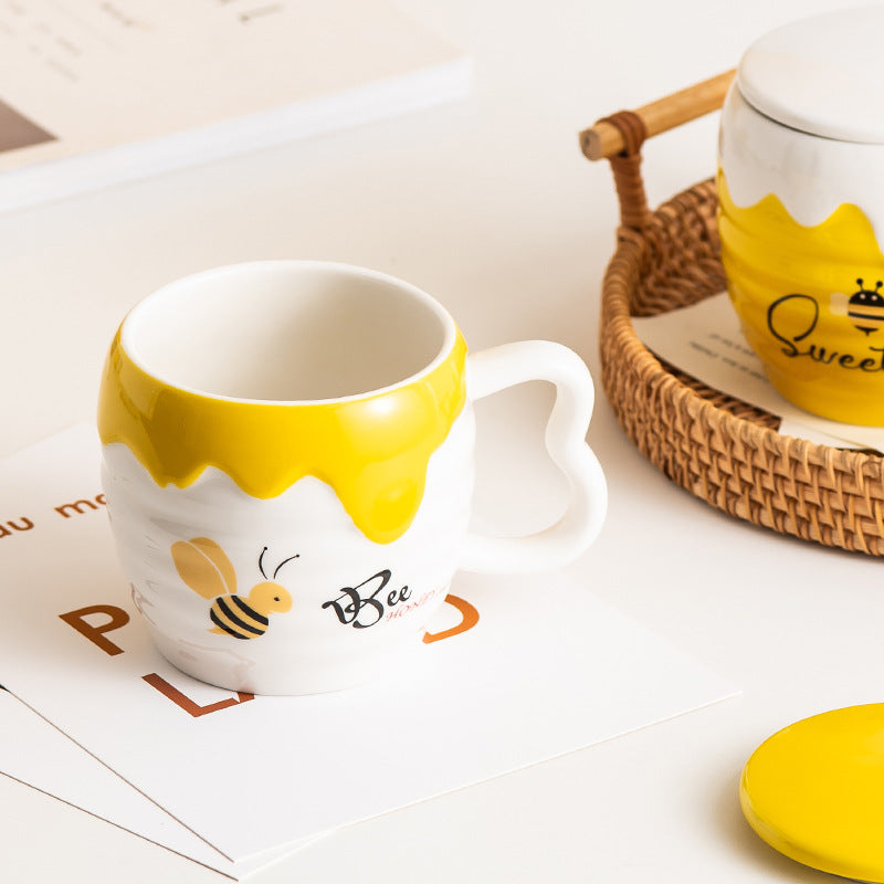 Italian Ceramic Mug With Lid Cartoon Cute Bee Mug Office Coffee Mug