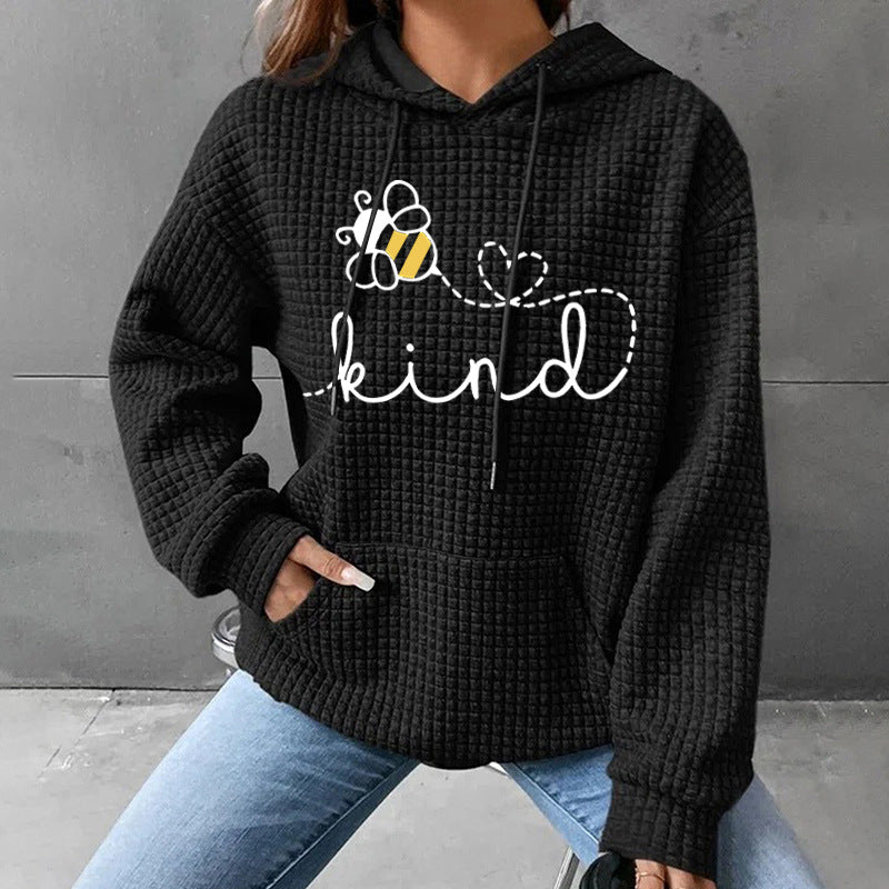 Waffle bee print hooded sweatshirt sweatshirt sweatshirt