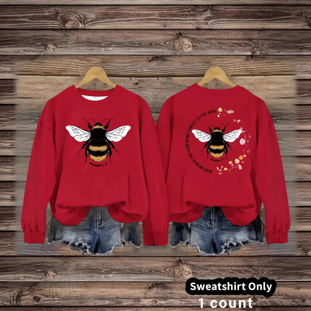 Bee print casual long sleeved sweatshirt