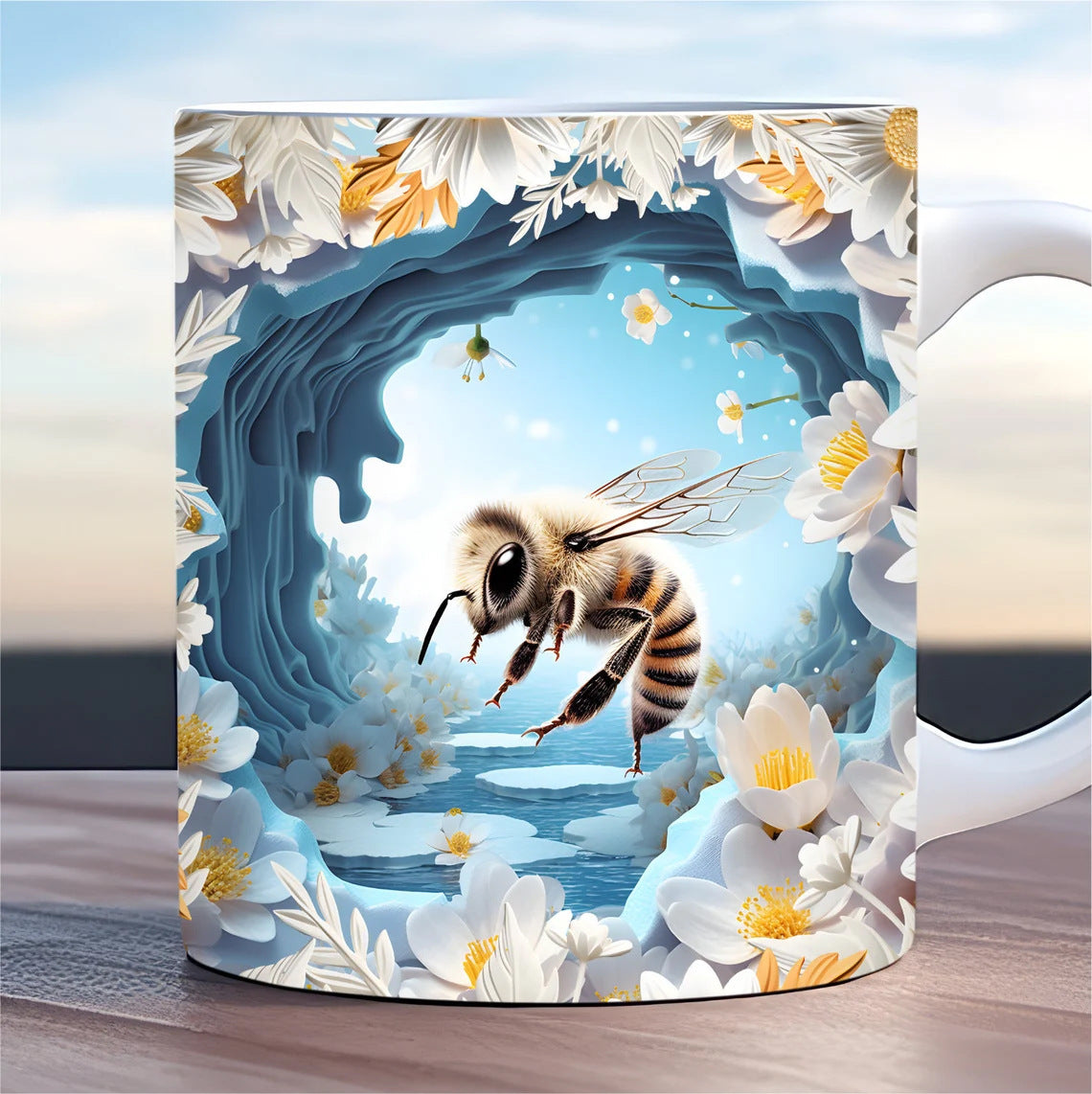 3D Bee Pattern Ceramic Coffee Mug