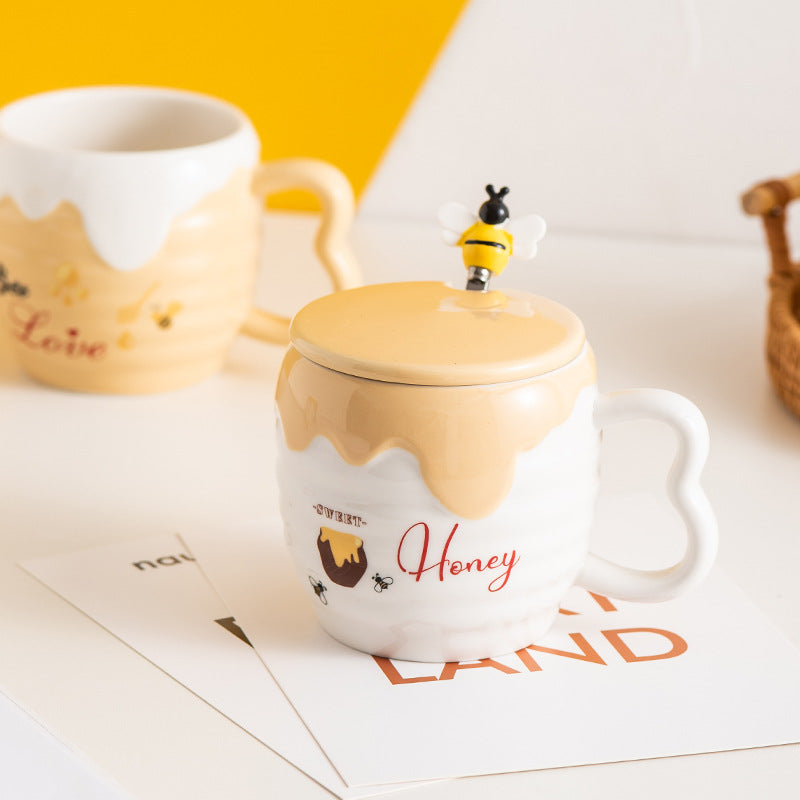 Italian Ceramic Mug With Lid Cartoon Cute Bee Mug Office Coffee Mug