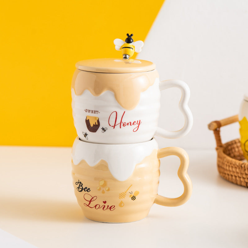 Italian Ceramic Mug With Lid Cartoon Cute Bee Mug Office Coffee Mug