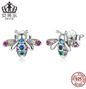 EIFFIE Original Fashion Sterling Silver Colorful Bee Earrings S925 Earrings Colorful Zircon Insect Earrings BSE559