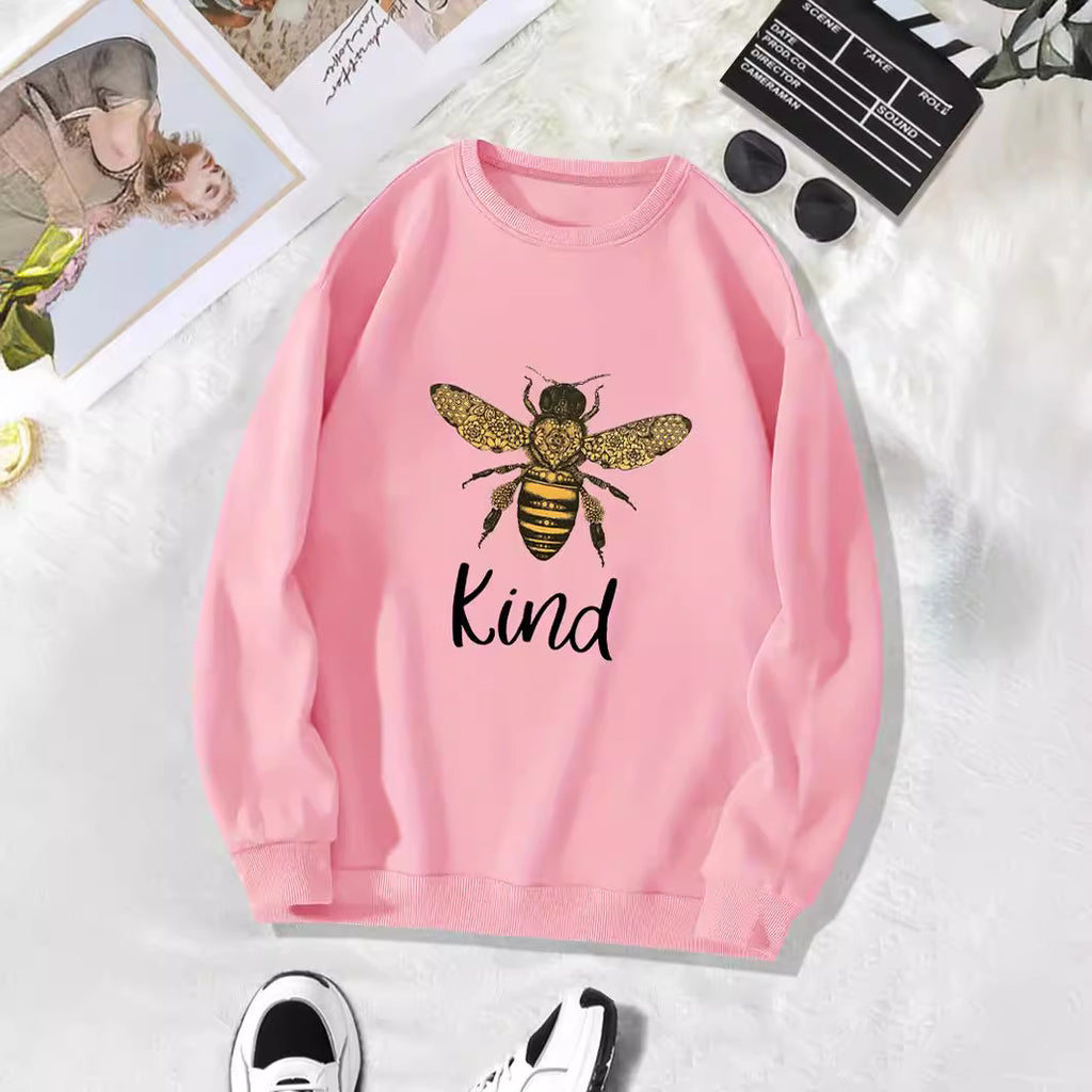 Back collar with plush sweatshirt round neck and KING bee print