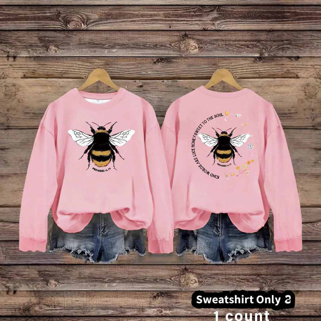 Bee print casual long sleeved sweatshirt
