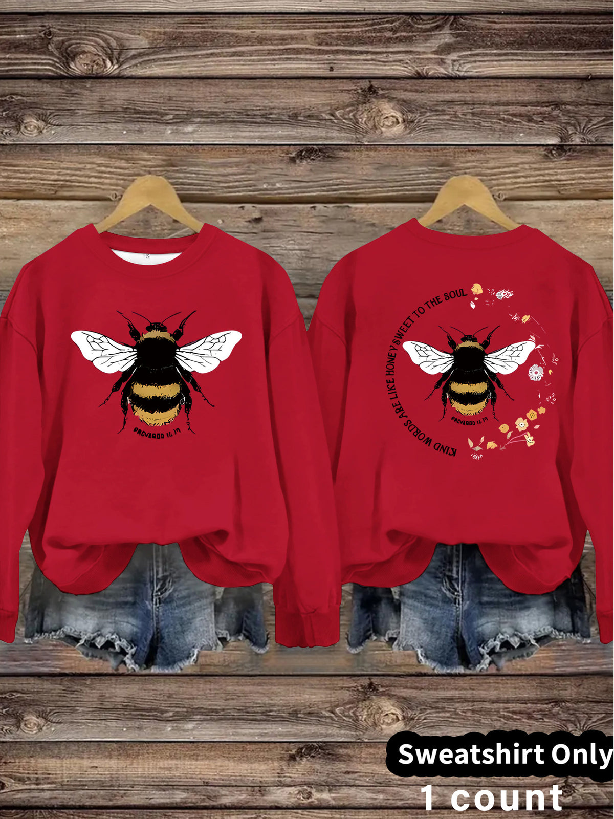 Bee print casual long sleeved sweatshirt