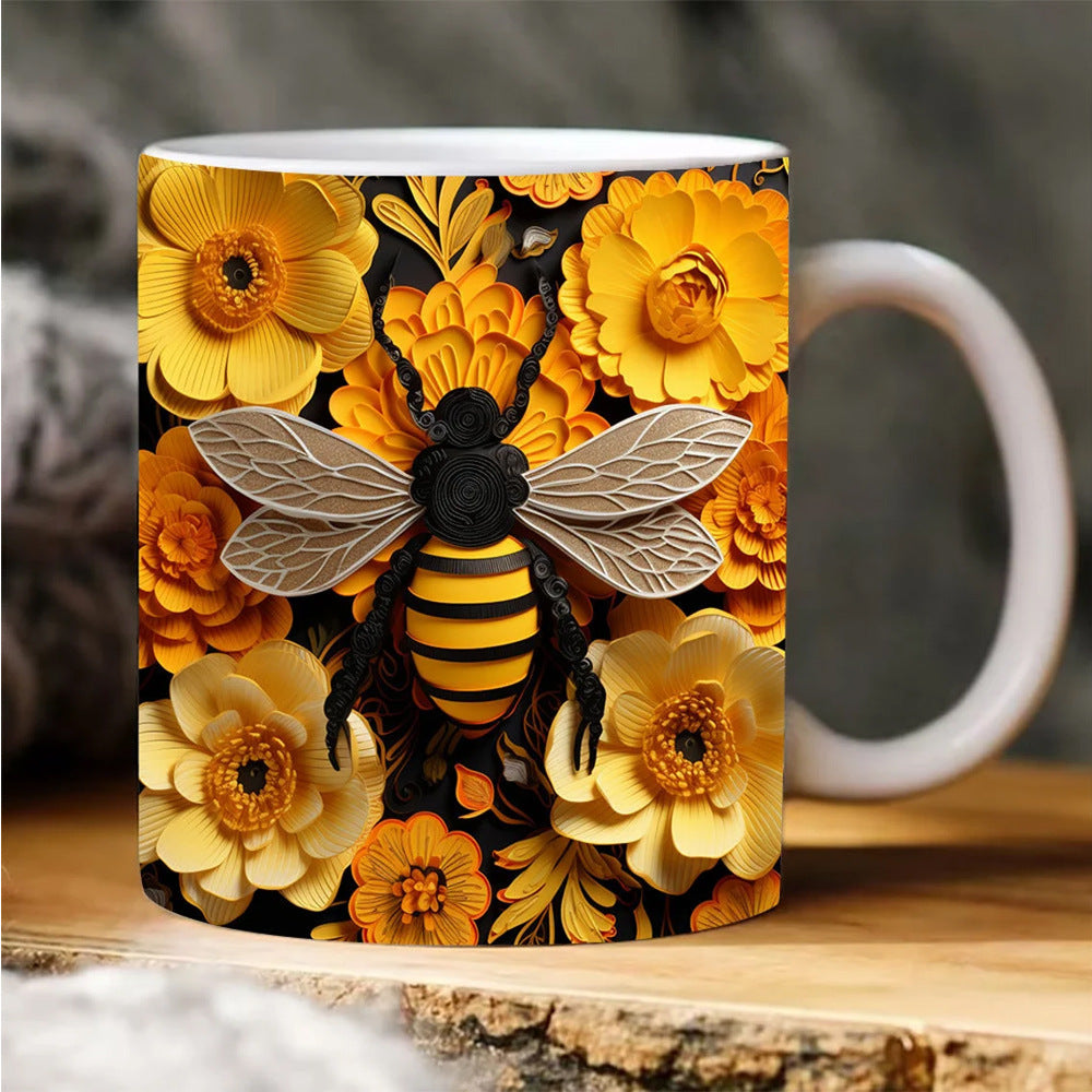 3D Bee Pattern Ceramic Coffee Mug