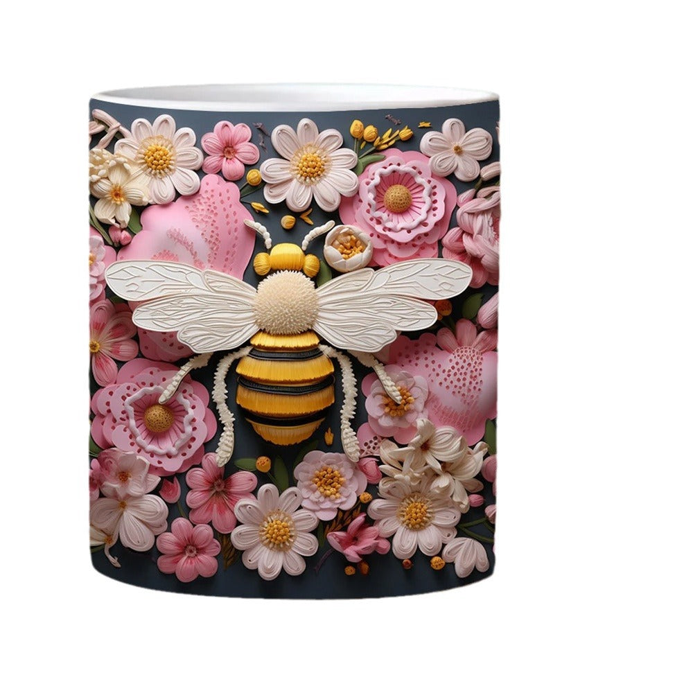 3D Bee Pattern Ceramic Coffee Mug