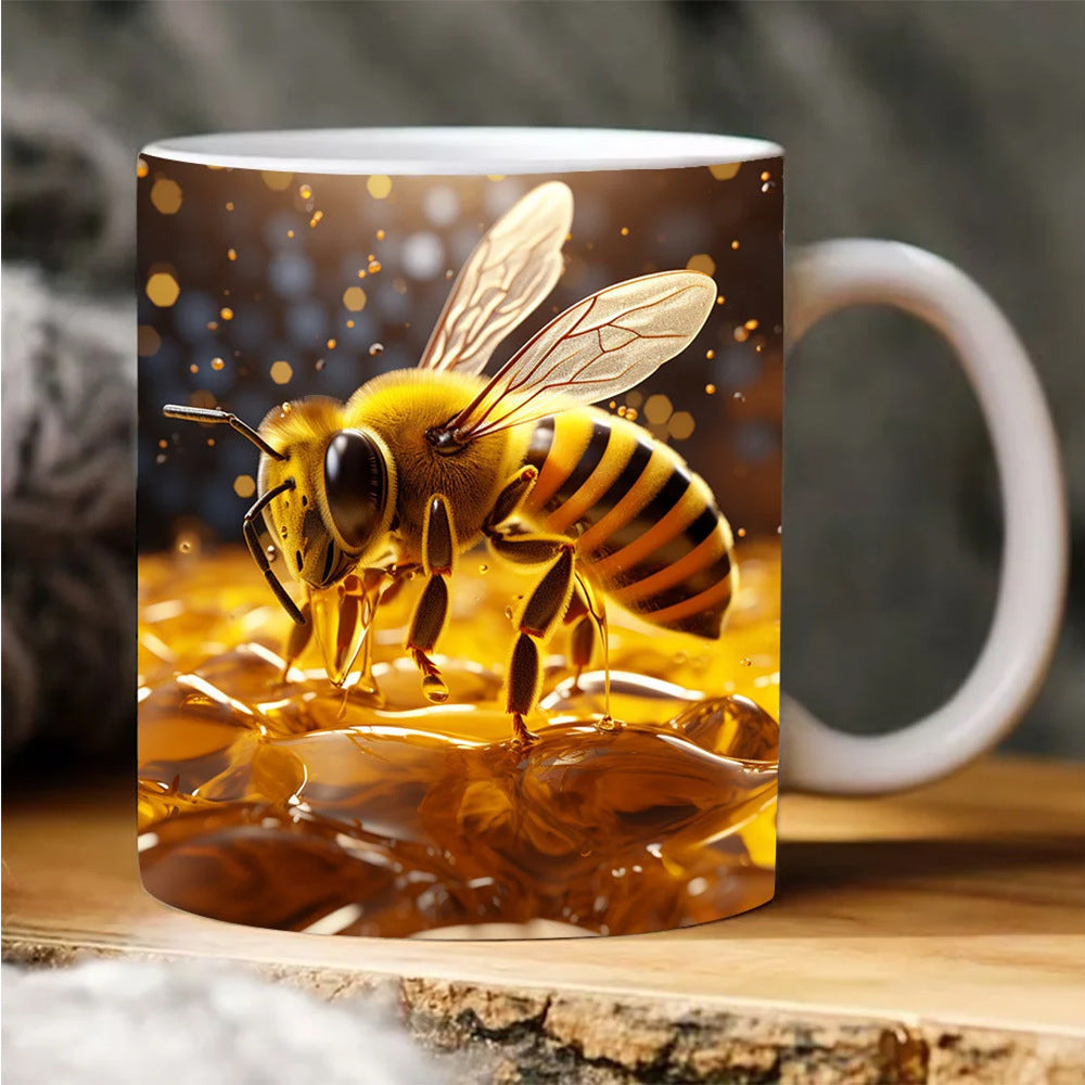 3D Bee Pattern Ceramic Coffee Mug
