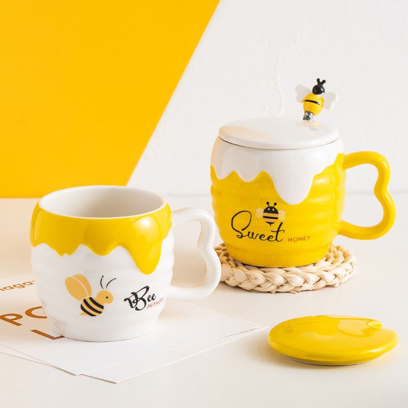 Italian Ceramic Mug With Lid Cartoon Cute Bee Mug Office Coffee Mug