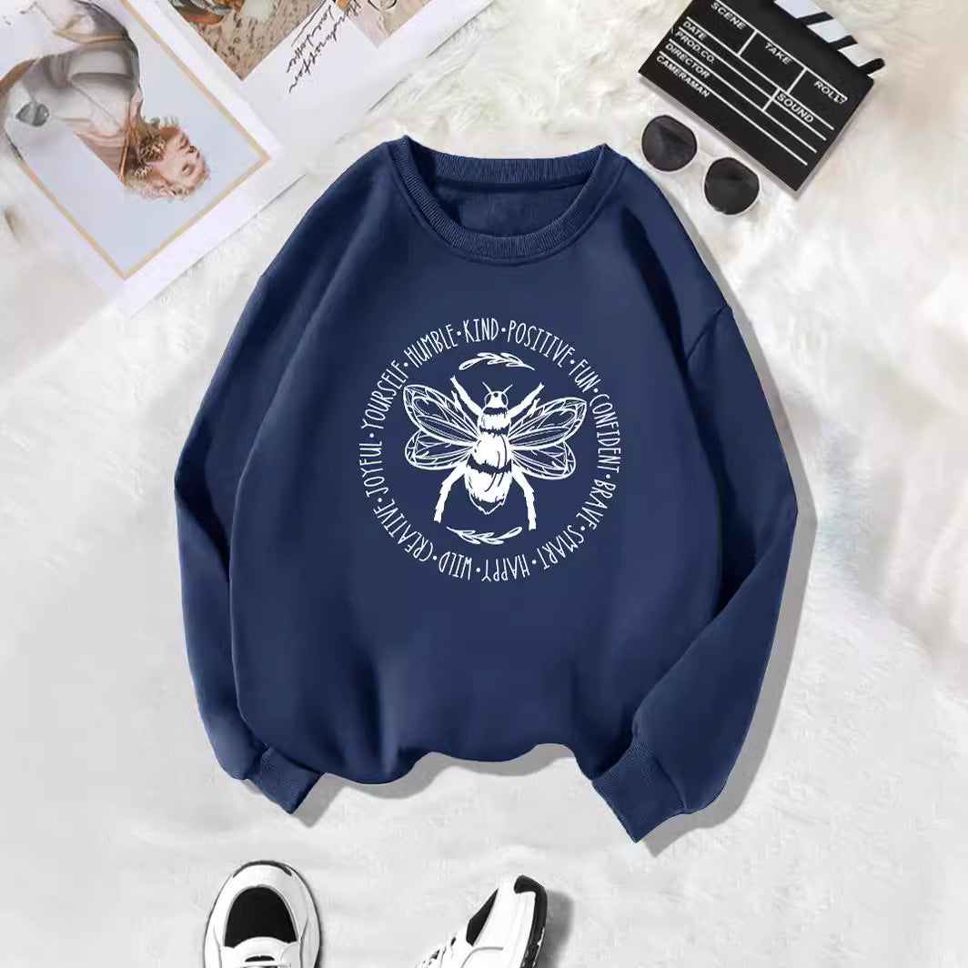 Back collar with fleece hoodie round neck, KING POSITIVE bee