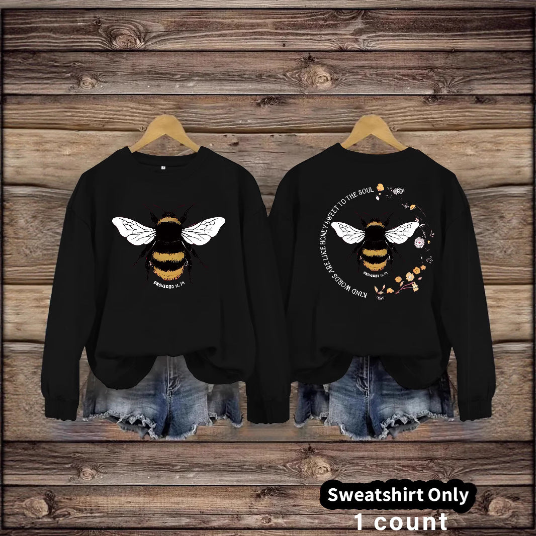 Bee print casual long sleeved sweatshirt
