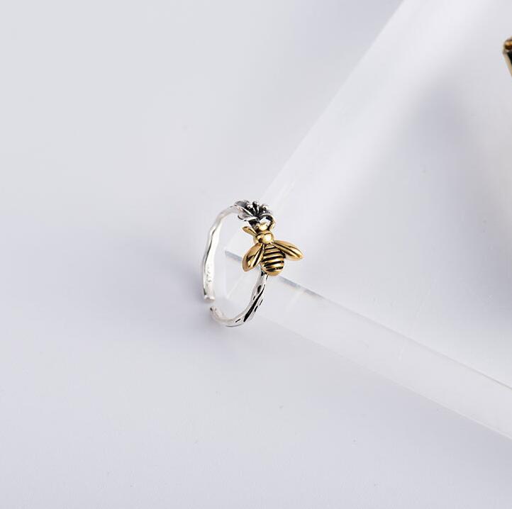 S925 Sterling Silver Ring Bee Opening Adjustable Simple Jewelry