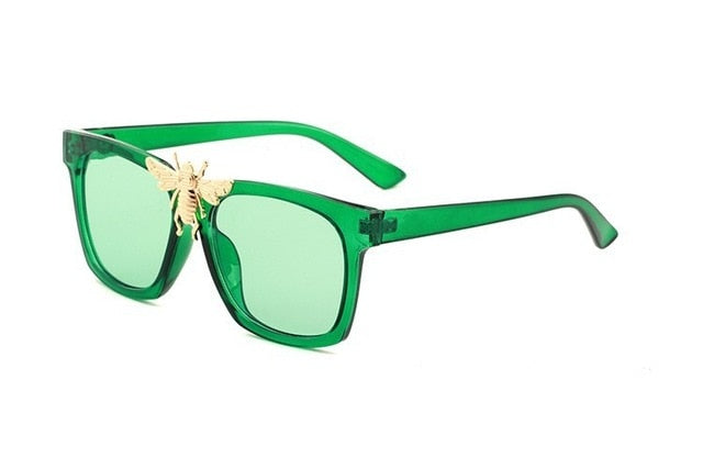 Square Sunglasses Vintage Big Bee Decoration Pink Green Candy Frame Sun Glasses