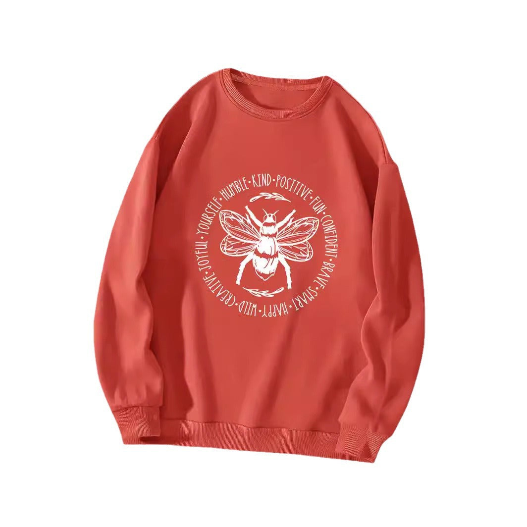 Back collar with fleece hoodie round neck, KING POSITIVE bee