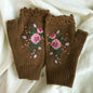 Autumn and Winter Embroidered Women's Warm Gloves Bee Flower Adult Knitted Gloves Embroidered Woolen Gloves
