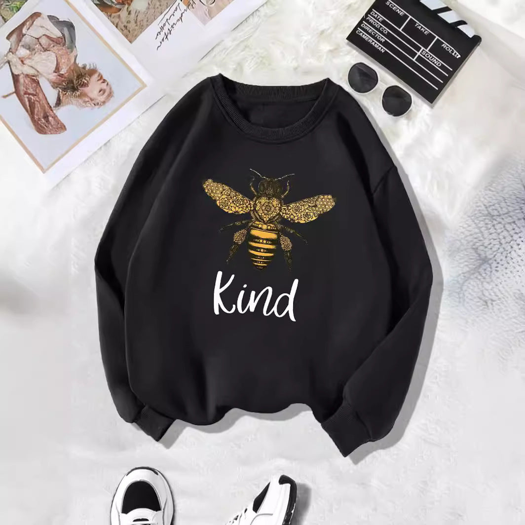 Back collar with plush sweatshirt round neck and KING bee print