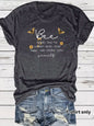 Bee and letter pattern round neck short sleeved shirt