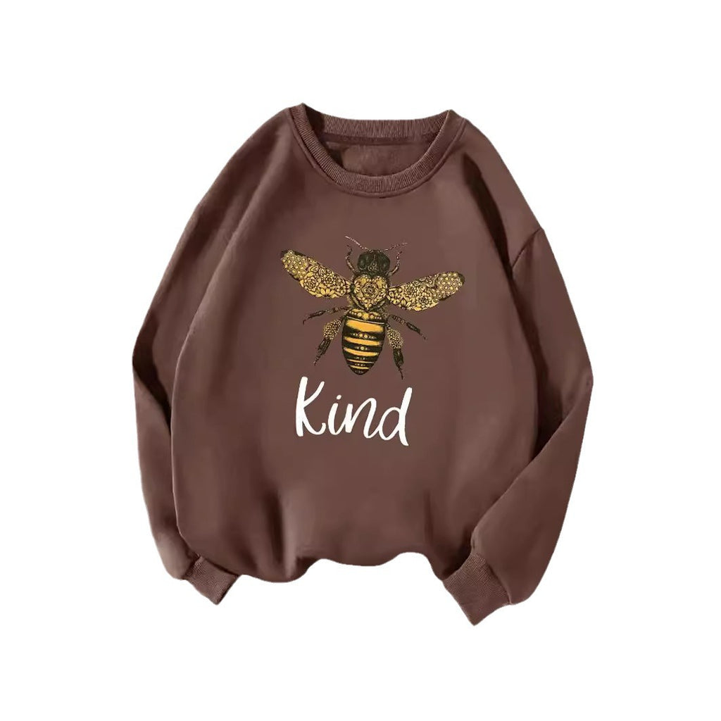 Back collar with plush sweatshirt round neck and KING bee print