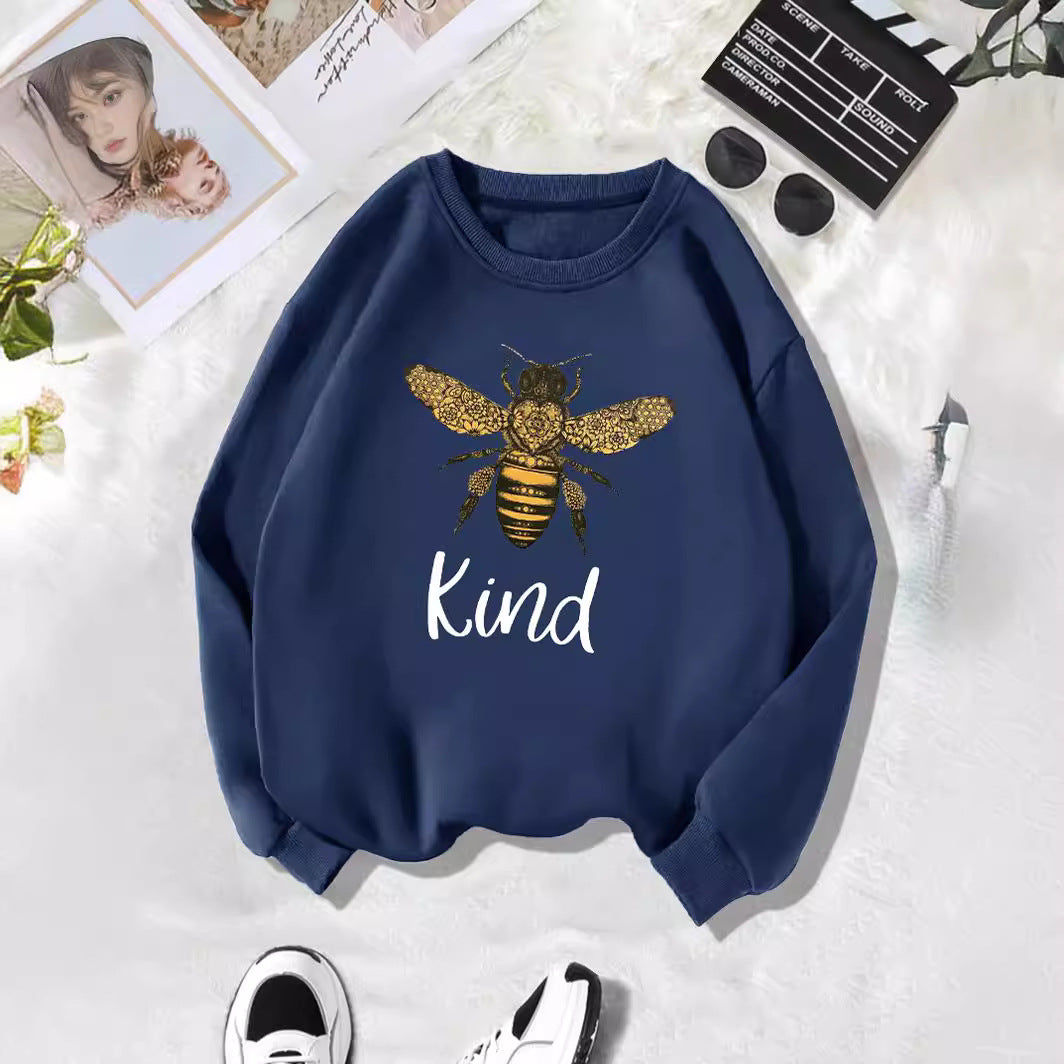 Back collar with plush sweatshirt round neck and KING bee print