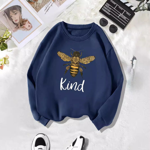 Back collar with plush sweatshirt round neck and KING bee print