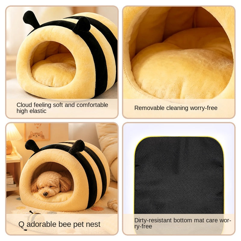 Honey Bee Cat Nest Winter Warm Closed Dog Nest
