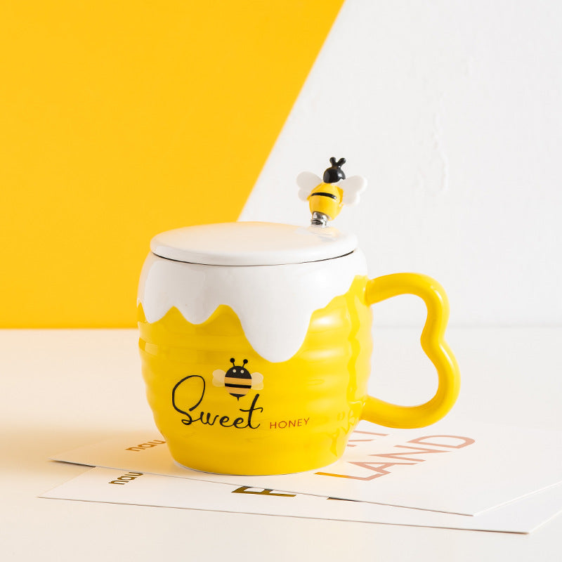 Italian Ceramic Mug With Lid Cartoon Cute Bee Mug Office Coffee Mug