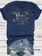 Bee and letter pattern round neck short sleeved shirt