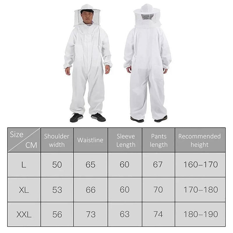 Bee Suit Professional Beekeeping, Anti-Bee Ventilated Full Body Suit with Veil Hat, Elastic Cuffs Beekeeper Protective Wear