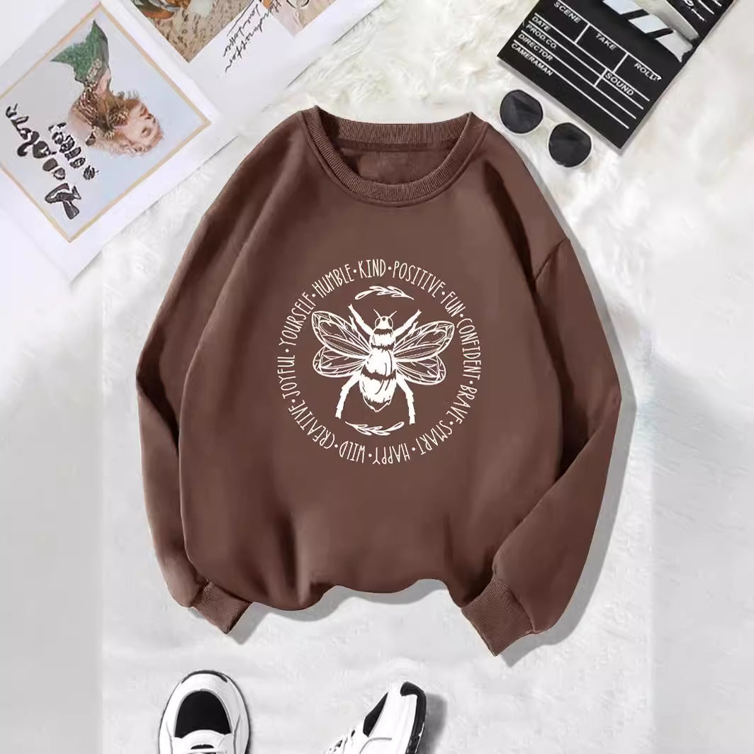 Back collar with fleece hoodie round neck, KING POSITIVE bee