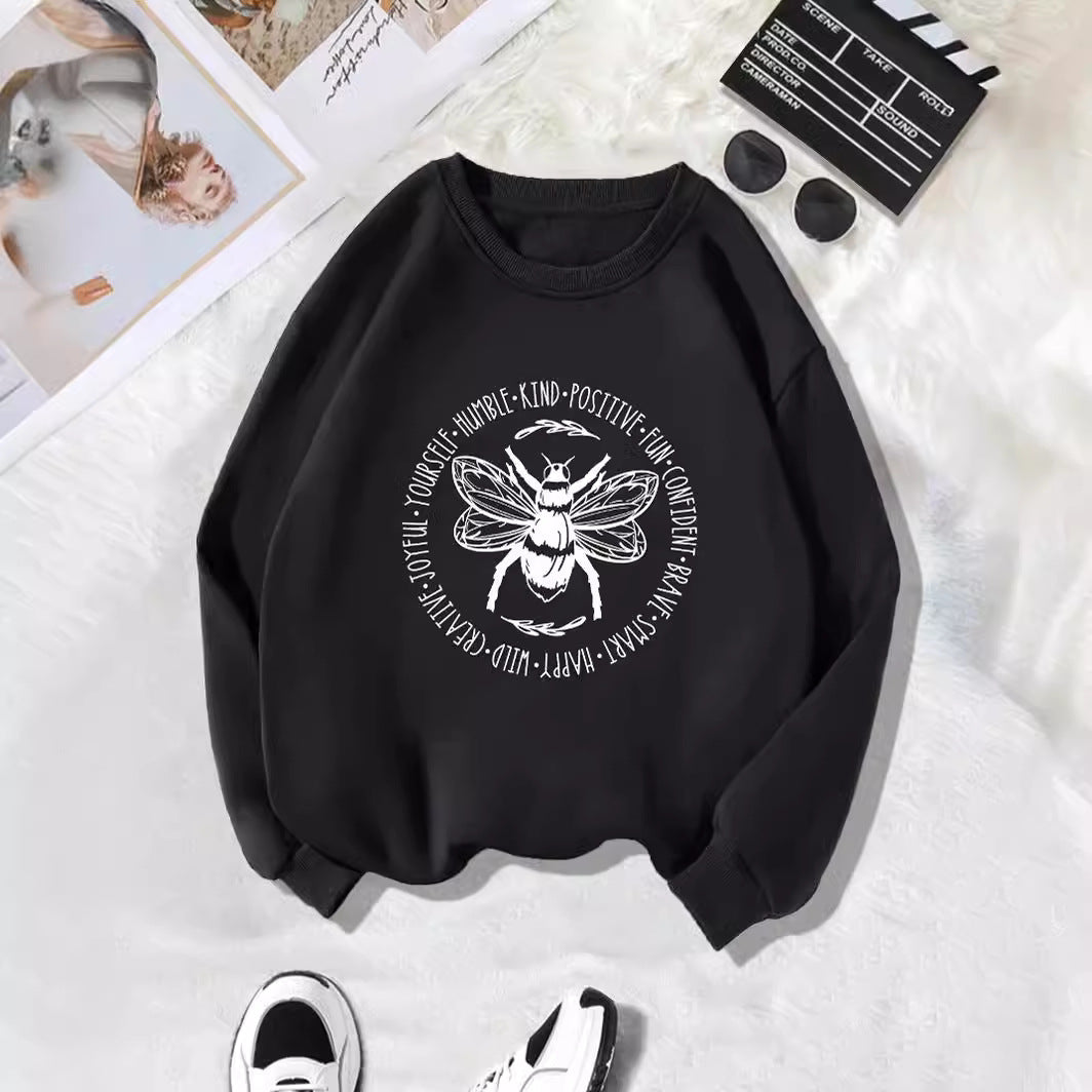 Back collar with fleece hoodie round neck, KING POSITIVE bee
