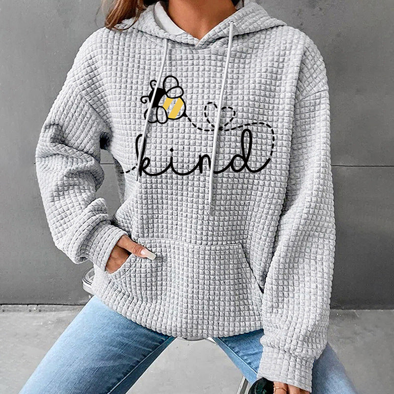 Waffle bee print hooded sweatshirt sweatshirt sweatshirt
