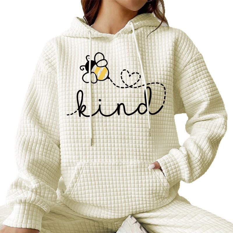 Waffle bee print hooded sweatshirt sweatshirt sweatshirt