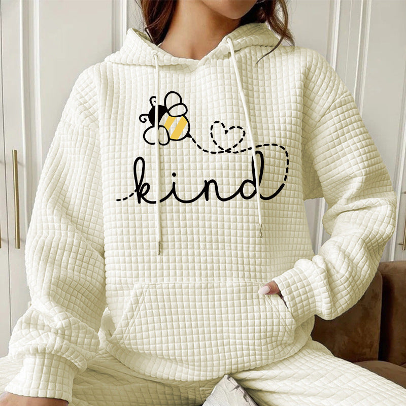 Waffle bee print hooded sweatshirt sweatshirt sweatshirt