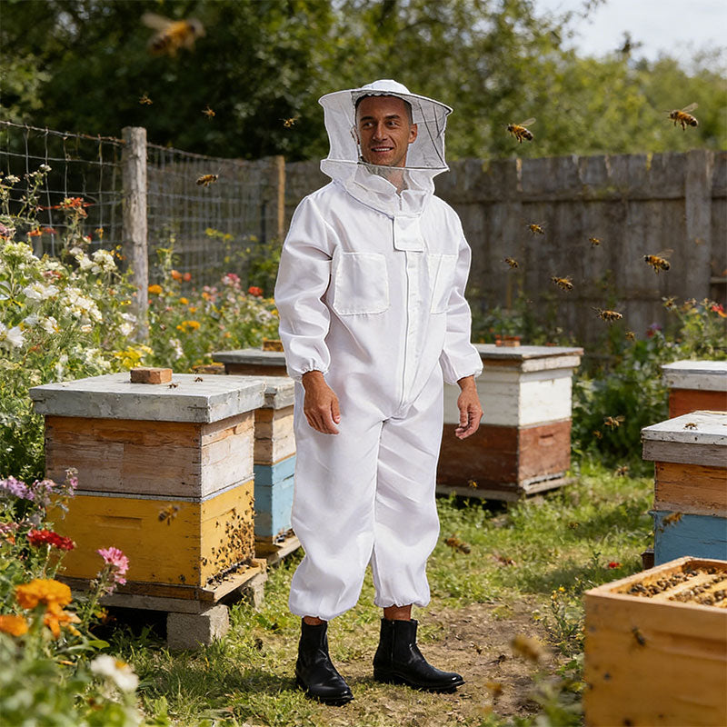 Bee Suit Professional Beekeeping, Anti-Bee Ventilated Full Body Suit with Veil Hat, Elastic Cuffs Beekeeper Protective Wear