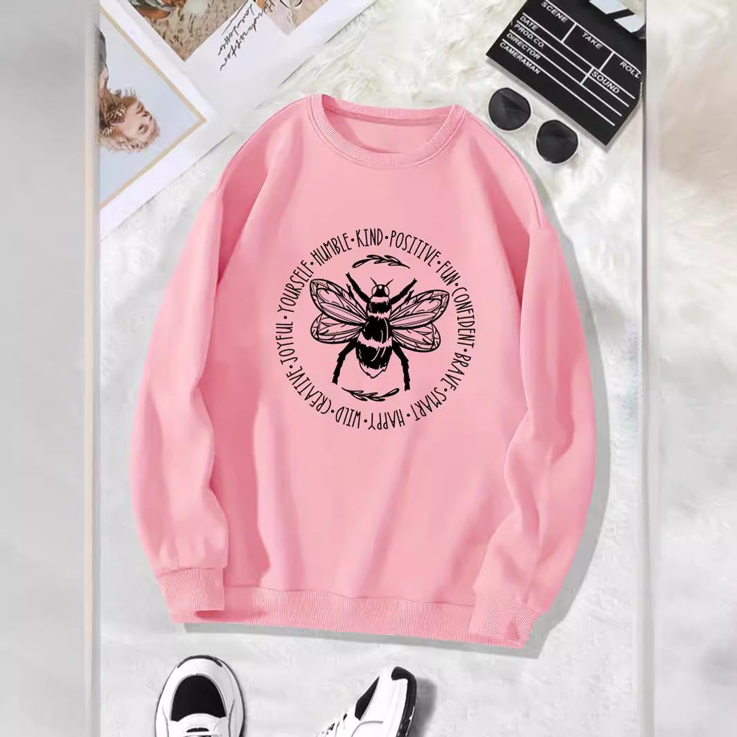 Back collar with fleece hoodie round neck, KING POSITIVE bee