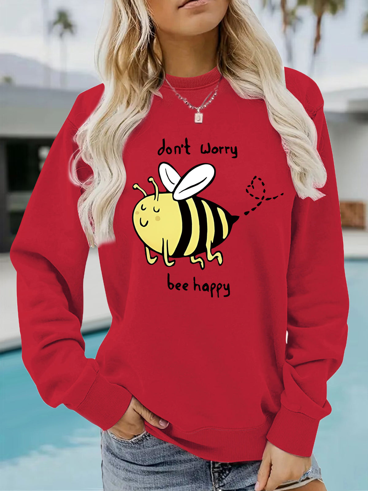 Bee printed casual loose sweatshirt