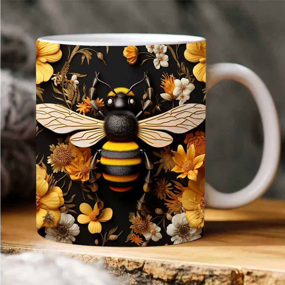 3D Bee Pattern Ceramic Coffee Mug