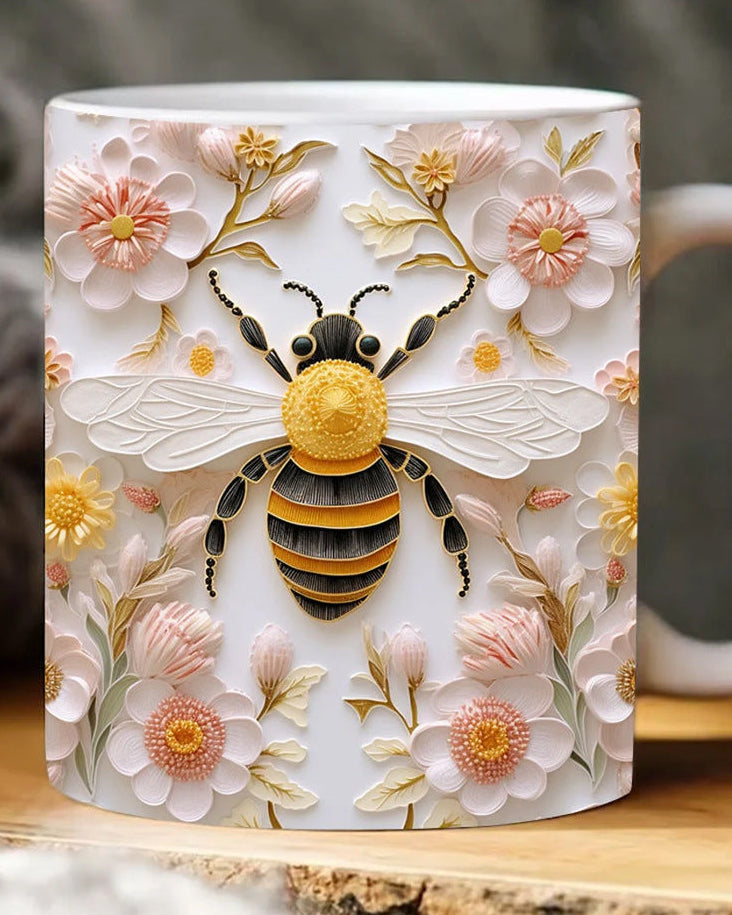 3D Bee Pattern Ceramic Coffee Mug