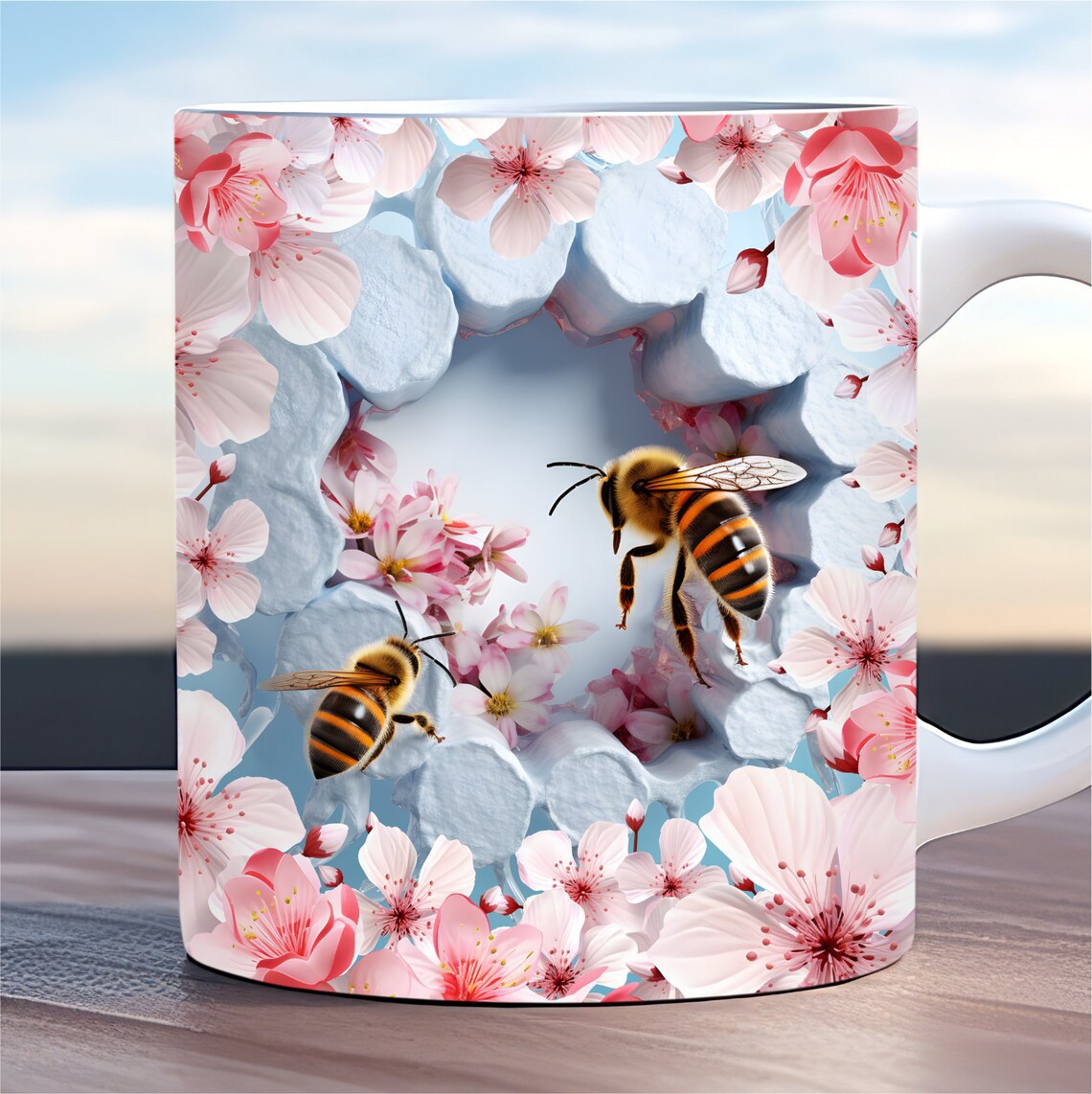 3D Bee Pattern Ceramic Coffee Mug