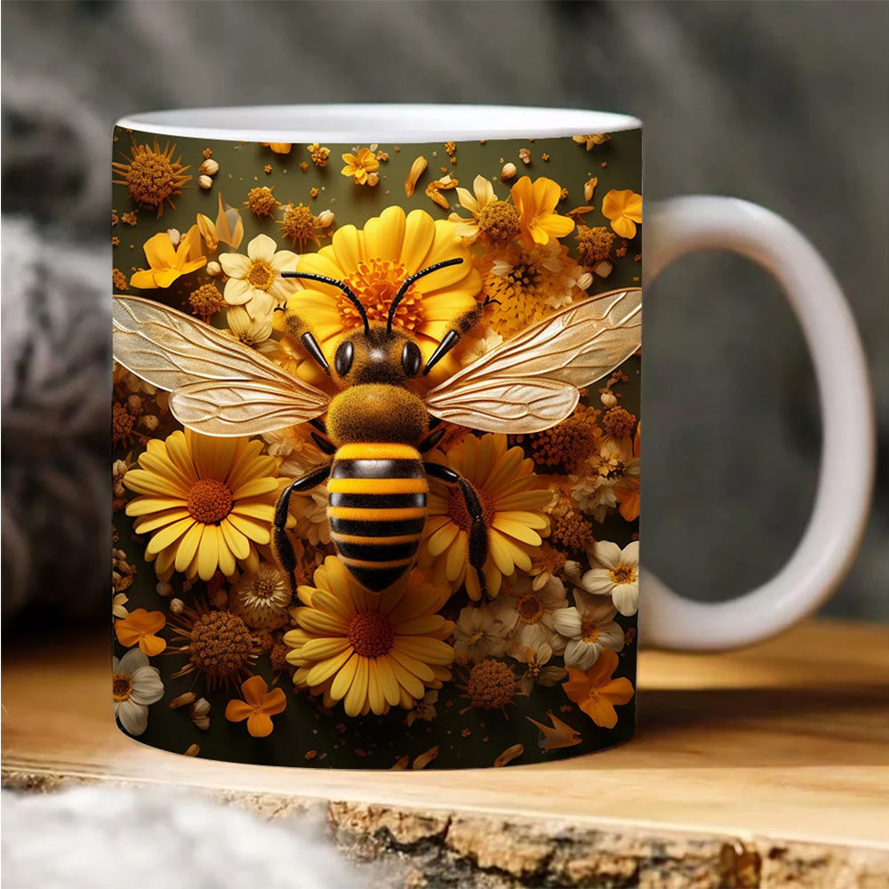 3D Bee Pattern Ceramic Coffee Mug