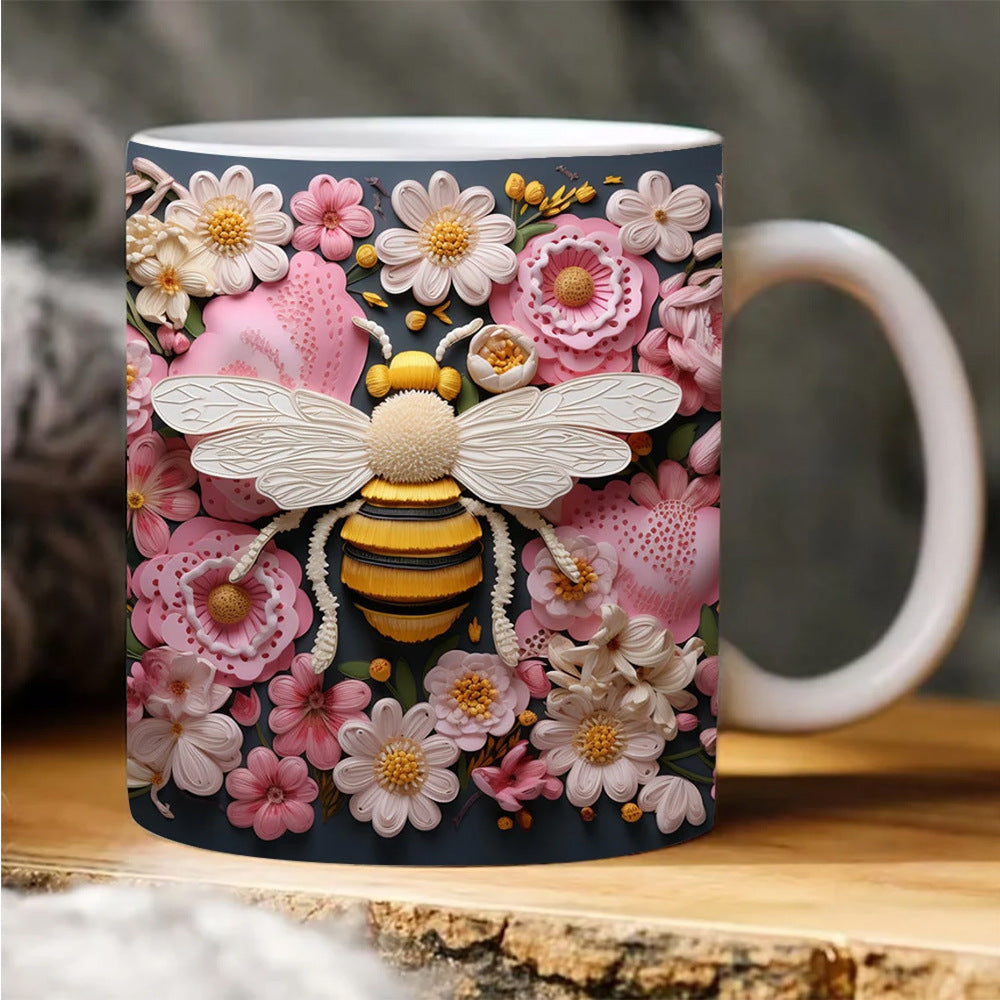 3D Bee Pattern Ceramic Coffee Mug