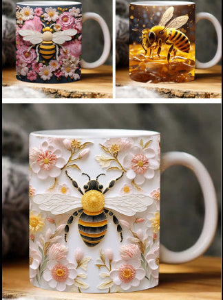 3D Bee Pattern Ceramic Coffee Mug